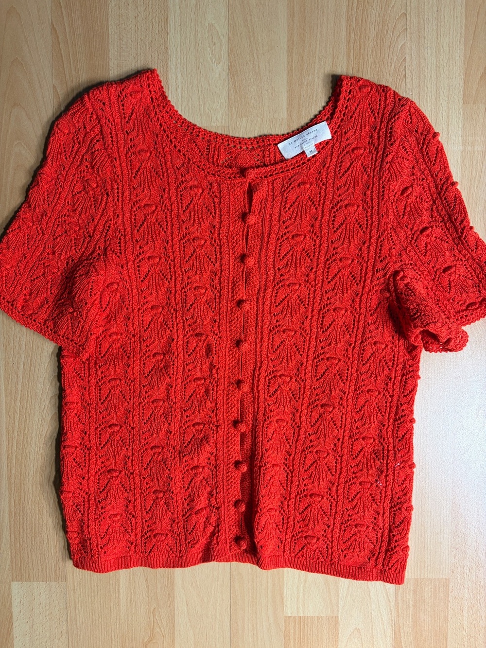 Sezane Milane Red Short-Sleeve Knit Button-Up Top Size M - Picture 7 of 11